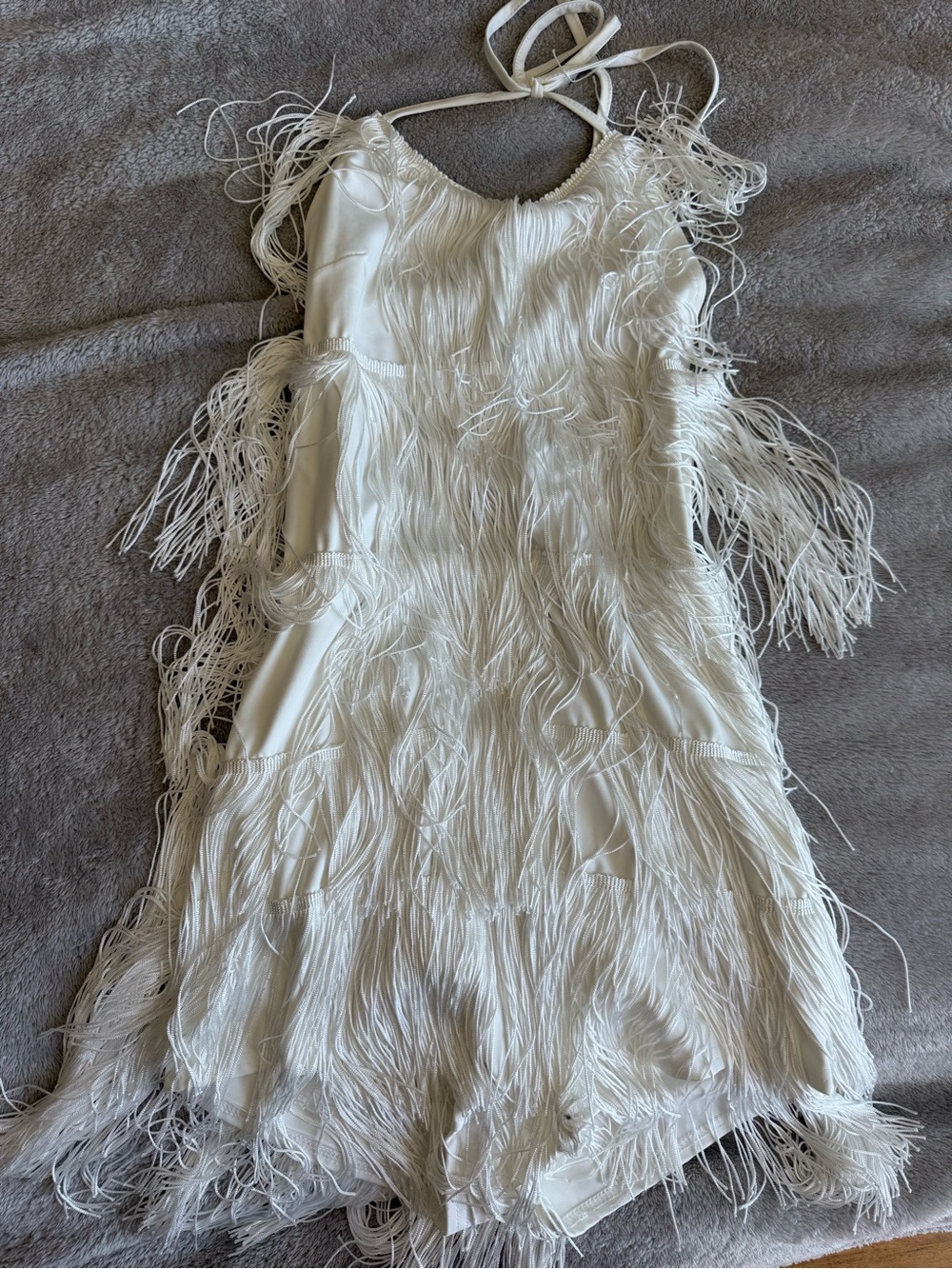 White Fringe Tassel Halter Mini Dress/Romper Size S